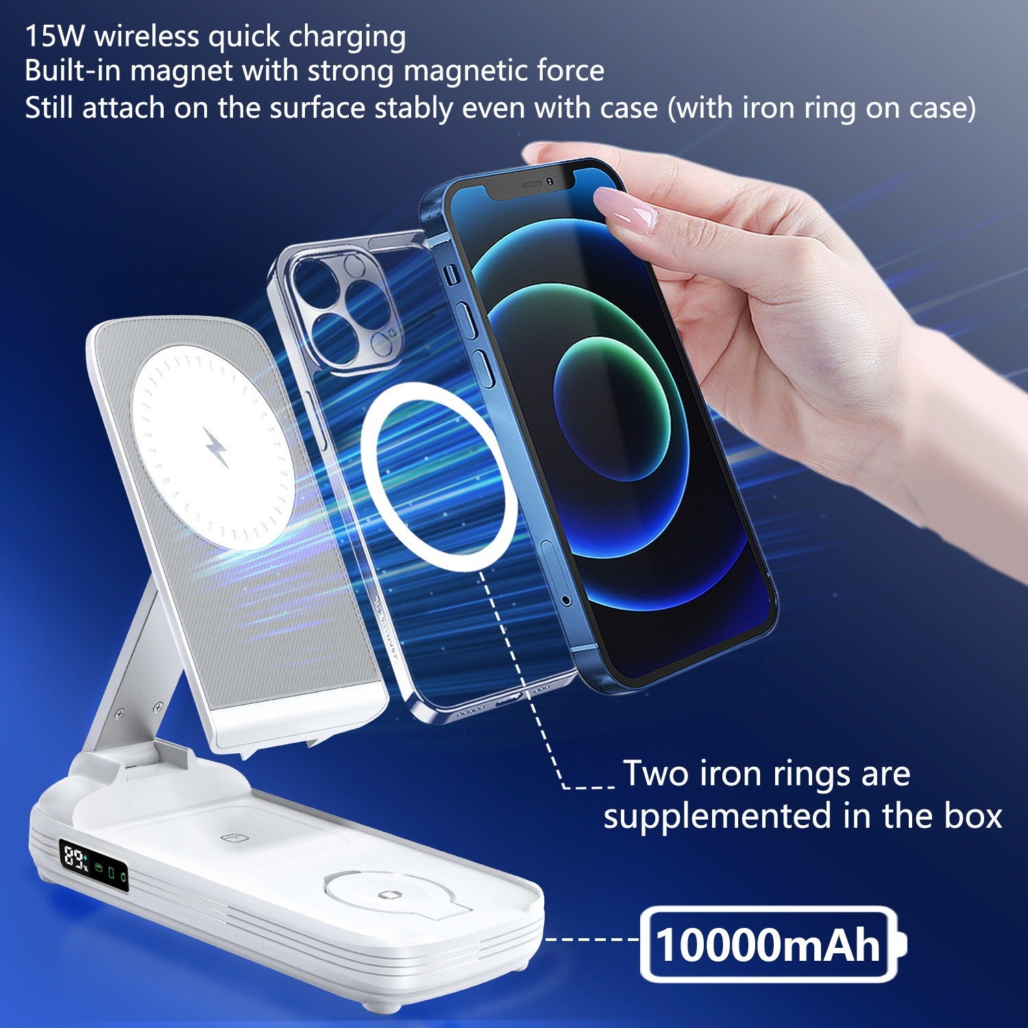 Three-in-one Magsafe Wireless Fast Charging Folding Mobile Phone Magnetic Bracket Vertical Power Bank