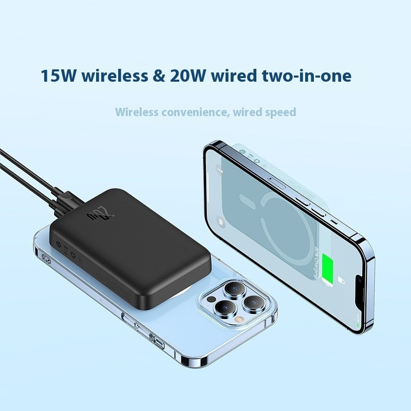 Magnetic Mini Wireless Fast Charging Mobile Power Supply 2-in-1 10000mAh Strong Adsorption 20W