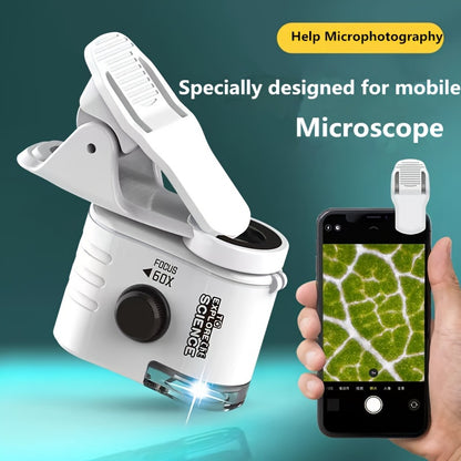 Mini Mobile Phone Microscope, 60x Pocket Microscope, Handheld Portable LED Lighted Magnification Endoscope With A Mobile Phone Adapter Clip