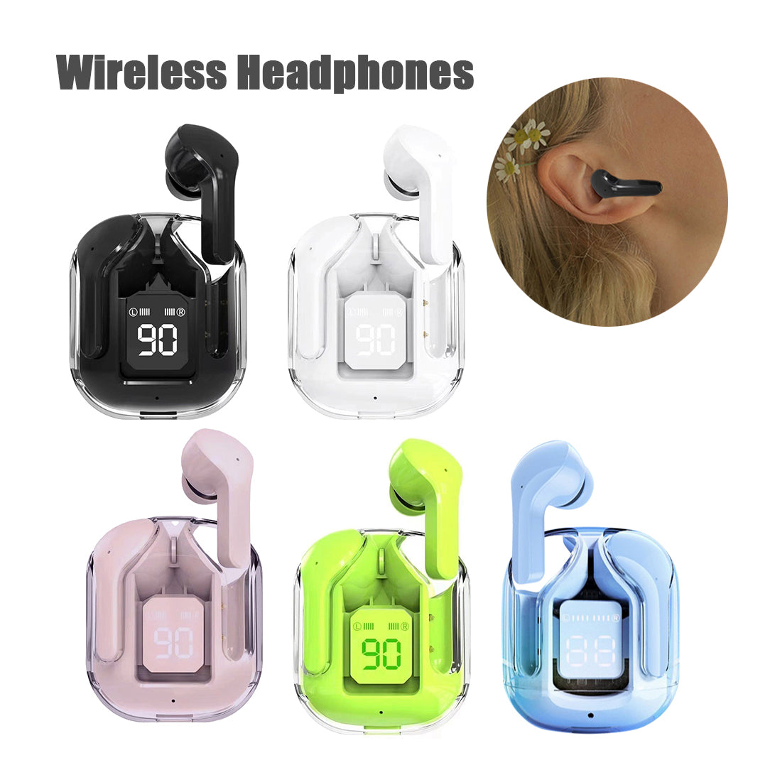 Neu Mini Transparent Drahtlose Bluetooth Headset Digital Display ENC Noise Reduktion Wahre Wireless Sport