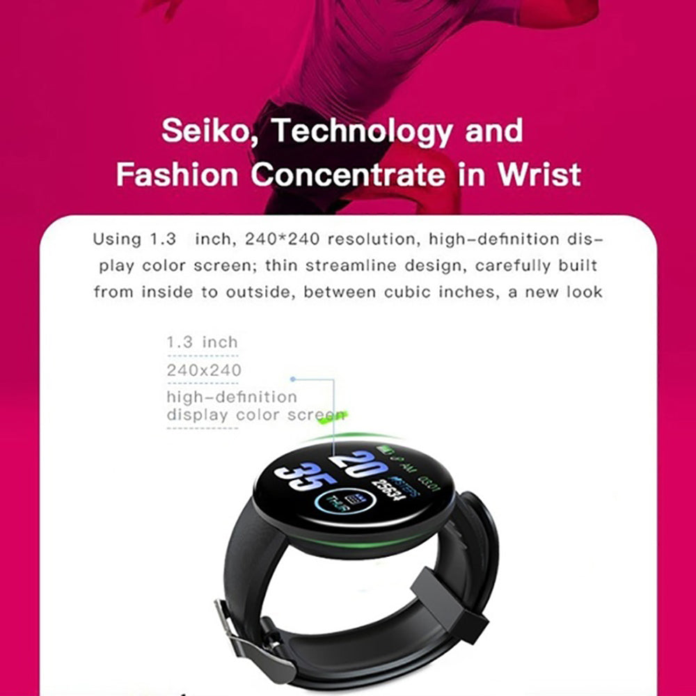 D18 Bluetooth Smart Watch, Herren Damen Blutdruck Pulsmesser Smart Watch, Schrittzähler Sport Tracker Smart Band für Android IOS