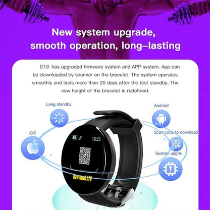 D18 Bluetooth montre intelligente, hommes femmes tension artérielle moniteur de fréquence cardiaque montre intelligente, podomètre Sport Tracker bande intelligente pour Android IOS